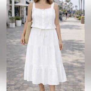 White flowy 2 piece skirt and crop top set